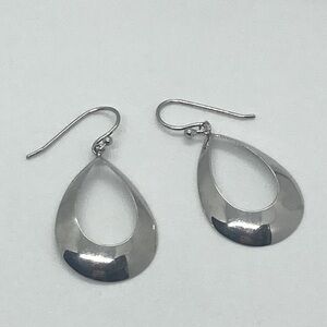 925 Sterling Silver Teardrop Cutout Shape Dangle Earrings w Hook Posts | 1.6” L